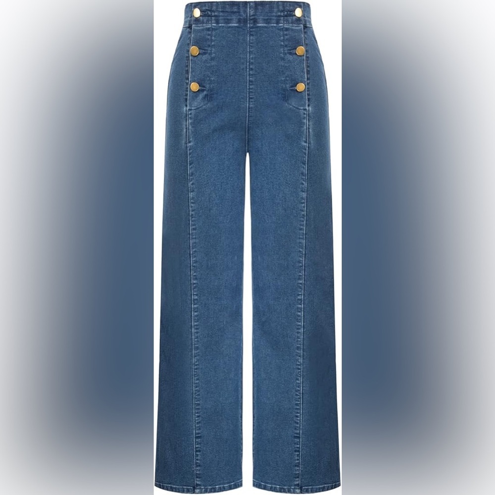 Belle Poque NWT High Rise Wide Leg Button Front Stretch Denim Jeans XL